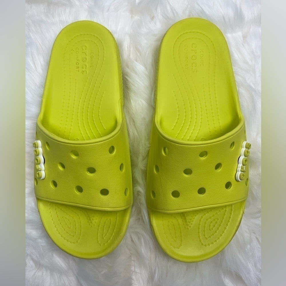 CROCS Unisex Lime Green Sandals with CROCS Charm